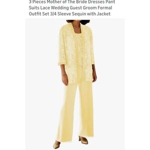 Women's 3 Piece Lace Jacket Tank‎ Top Pants Suit Mother of Bride Wedding Outfit